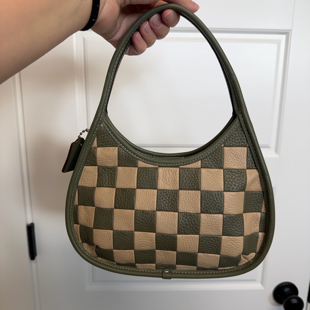 Coachtopia leather green and tan checkerboard Ergo handbag